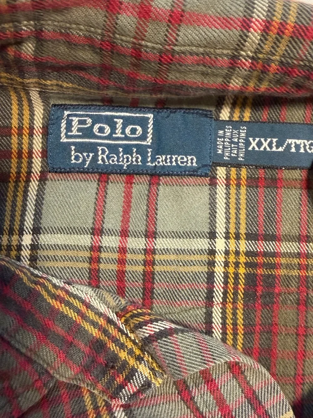 VINTAGE 90s Polo Ralph Lauren plaid flannel button down mens shirt cotton XXL